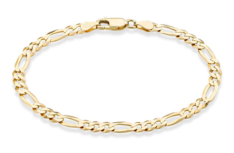 Miabella 18K Gold Plated Sterling Silver Italian 5mm Diamond-Cut Figaro Chain Bracelet for Women Men, 925 Made in Italy (Length 7.5 Inches) - Image 1